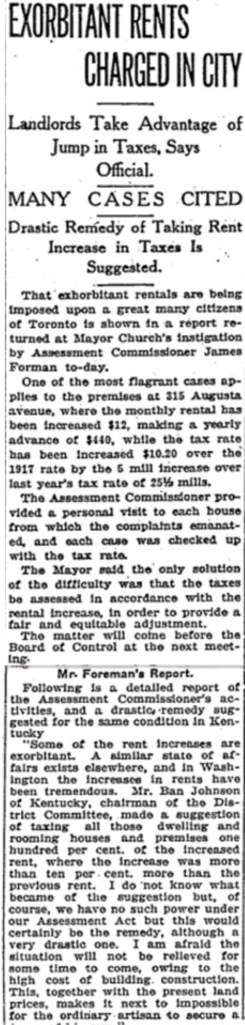 Exorbitant rents Toronto Star April 17 1918,